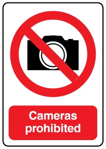 A clear image of No Cameras Label from Fine Cut Labels Direct