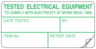 A clear image of Small Tested Electrical Equipment Label from Fine Cut Labels Direct