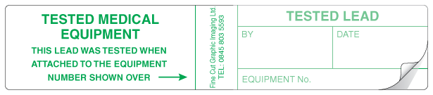 A clear image of Tested Medical Equipment Label from Fine Cut Labels Direct